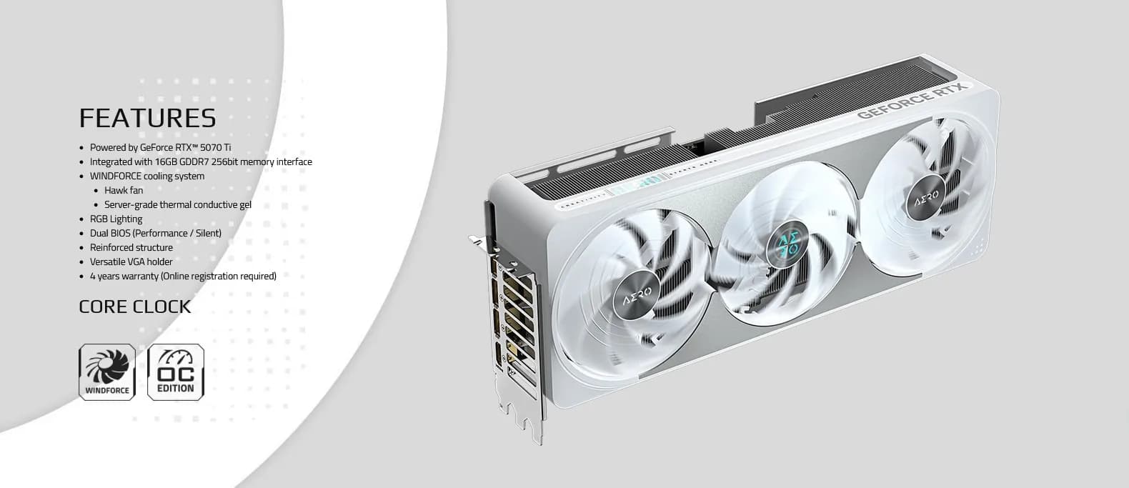 خرید کارت گرافیک گیگابایت مدل GeForce RTX 5070 Ti AERO OC 16GB سفید