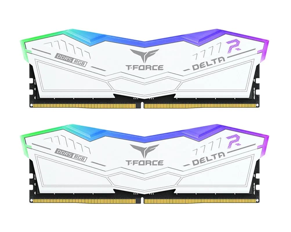 رم کامپیوتر DDR5 تیم گروپ 6000 مگاهرتز مدل T-Force DELTA RGB CL38 ظرفیت 16 گیگابایت کیت 2 عددی سفید
