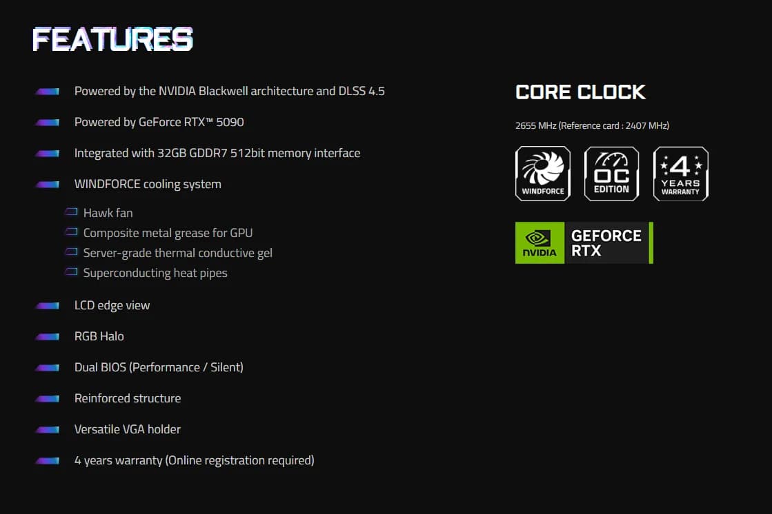 خرید کارت گرافیک گیگابایت مدل GeForce RTX 5090 AORUS Master ICE 32GB