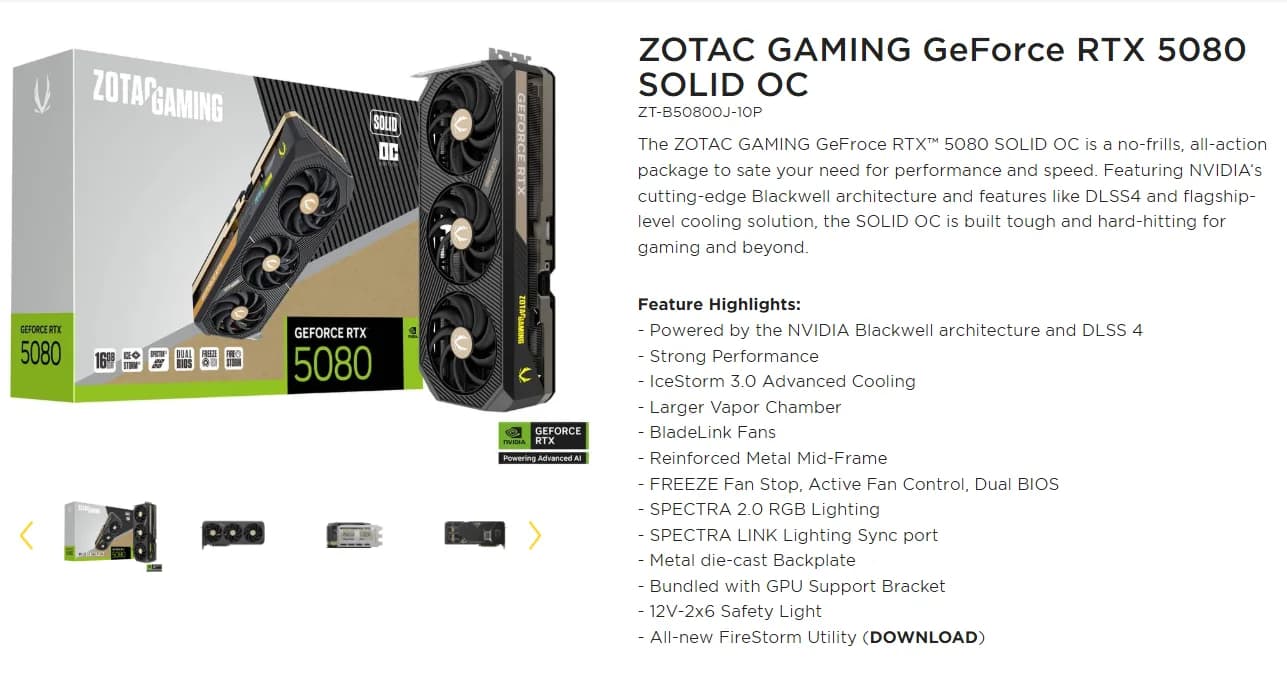 خرید کارت گرافیک زوتک مدل GAMING GeForce RTX 5080 SOLID OC 16GB