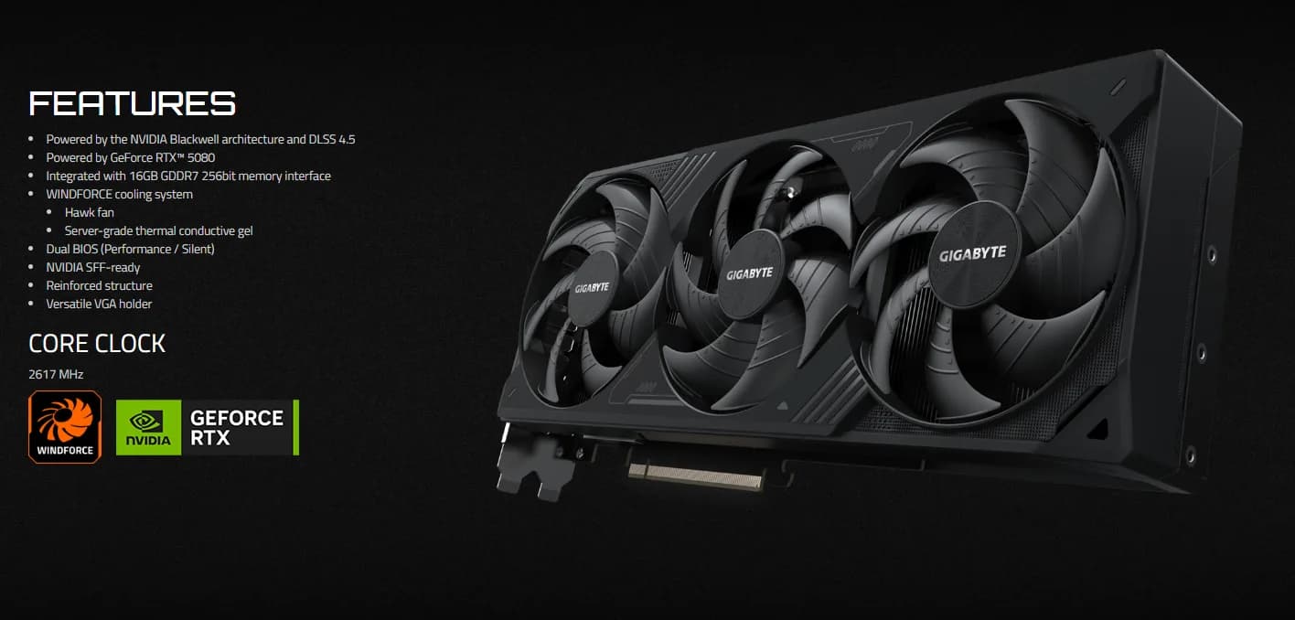 خرید کارت گرافیک گیگابایت مدل GeForce RTX 5080 WINDFORCE SFF 16GB