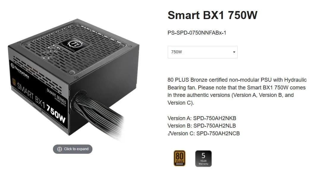 خرید آنلاین پاور کامپیوتر 750 وات ترمالتیک مدل SMART BX1 80 PLUS Bronze