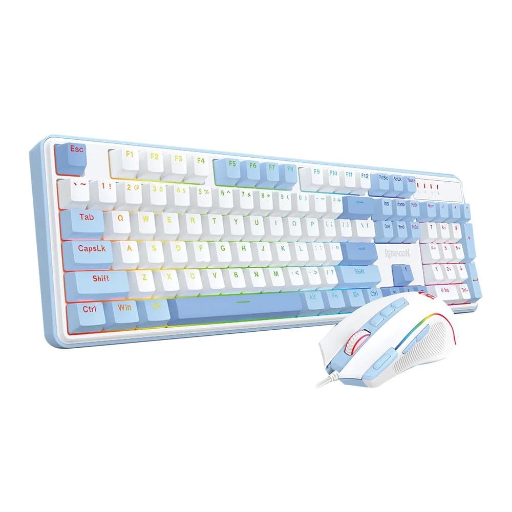 ست کیبورد مکانیکال و ماوس ردراگون مدل S139 RGB سفید - آبی