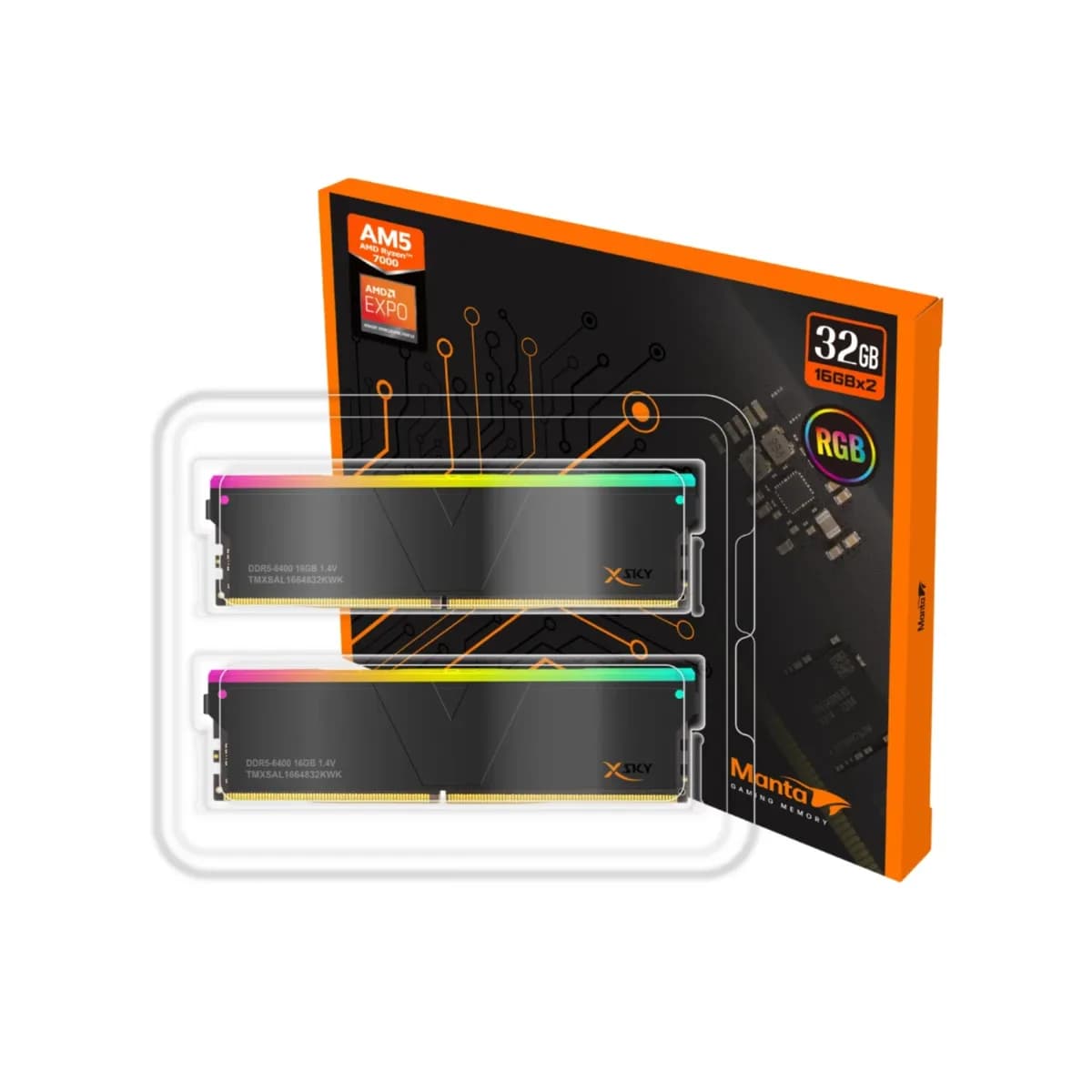 رم کامپیوتر DDR5 وی کالر 6000 مگاهرتز مدل V-COLOR MANTA XSKY RGB 32GB DUAL 6000Mhz CL30 Expo